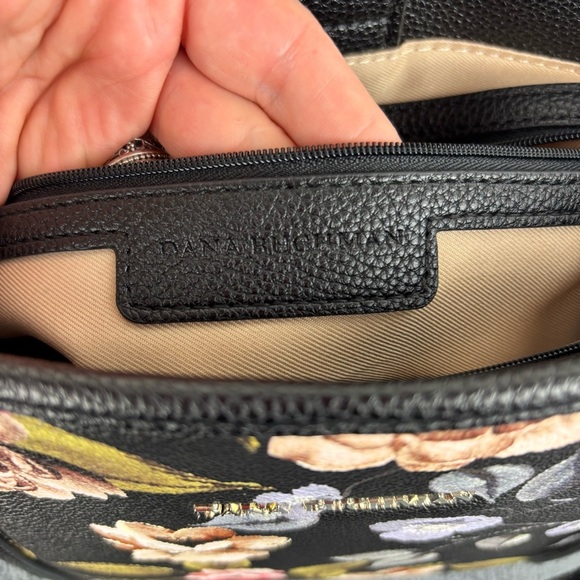 Dana Bachman Bella Floral Tote Bag Shoulder Pebble Leather Black with Floral - Picture 11 of 11